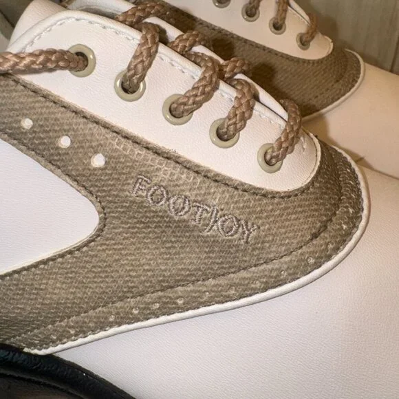 Footjoy Greenjoys Womens Golf Shoes White Beige 48401 Lace Up Spikes Size 8 M - Picture 5 of 11